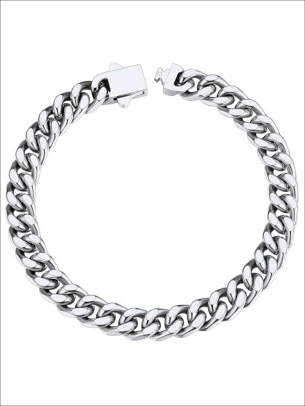 Mens Stainless Steel Cuban Link Bracelet 7mm Width Push Button Clasp Gift Box